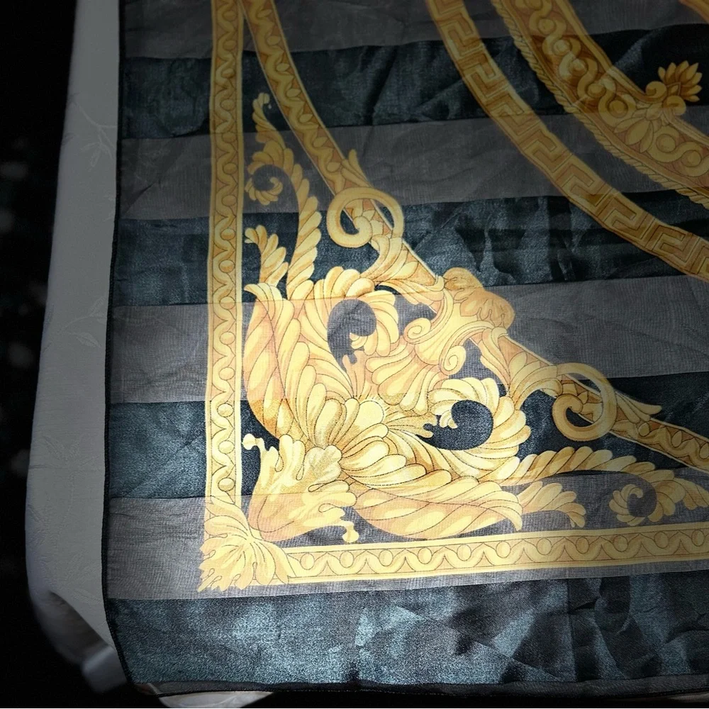 Luxurious Black and Gold Medallion Silk-Feel Scarf